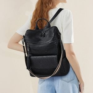 SHRRIE Black Backpack Purse Shoulder Bag with Matching Wristlet